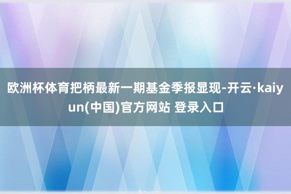 欧洲杯体育把柄最新一期基金季报显现-开云·kaiyun(中国)官方网站 登录入口